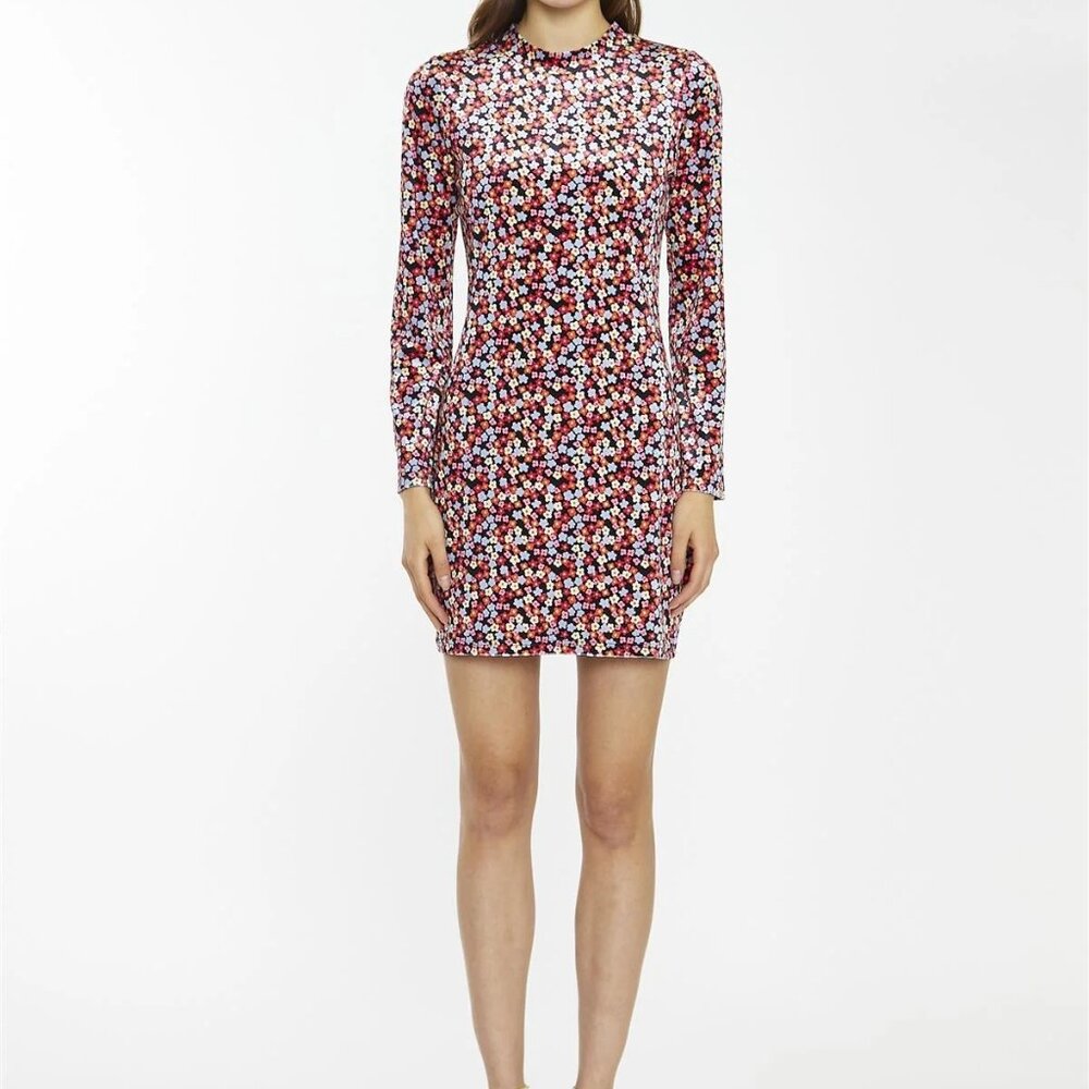 Glamorous Velvet Long Sleeve Floral Mini Dress